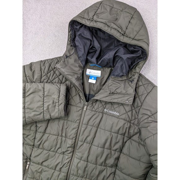 Columbia Womens Puffer Jacket 1X Olive Green Quilted Hooded Lightweight Coat - Picture 1 of 13